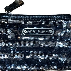 Vintage Early 2000’s betsey johnson sequin zip clutch wallet black and silver